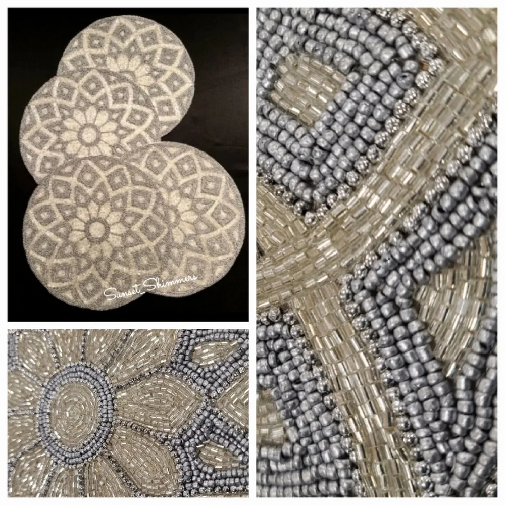 4pc Lux Habitat Sparkly Beaded Snowflake Christmas Placemats Charger Set NEW